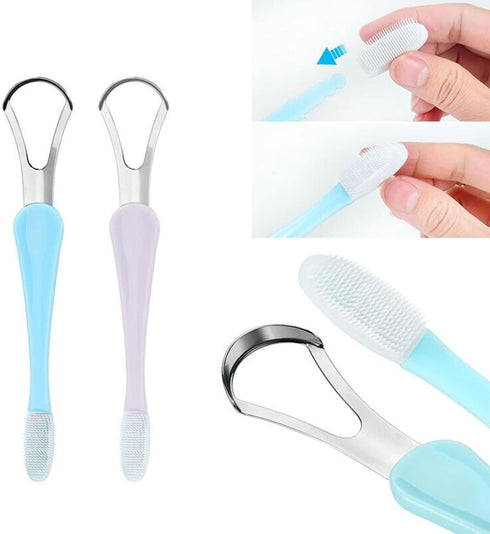 Tongue Scraper & Tongue Brush Set,Tongue Cleaner with Travel Case for Adults & Kids,Oral Care Hygiene Essentials (2pcs,Blue+Purple)...