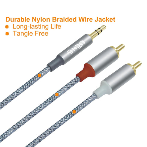 3.5mm to RCA Audio Cable 4ft 2 Male RCA Aux Cord Adapter Headphone Jack Y Splitter for Speaker Stereo Car Subwoofer TV MP3 Laptop Amplifier with N...
