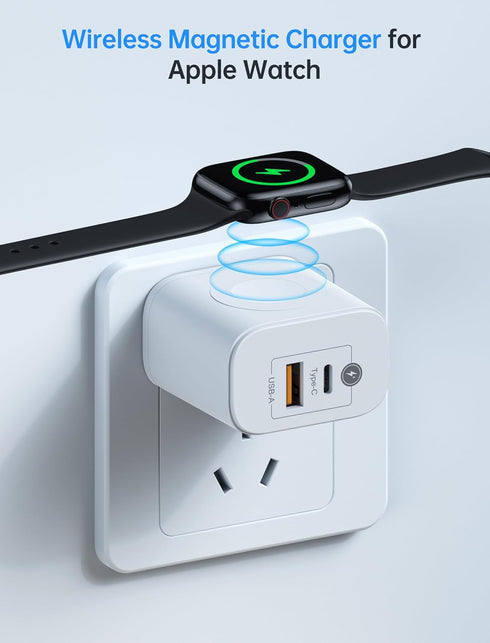 3 in 1 Charger Block with Built-in Watch Charger, 20W Portable Dual Ports Charging Brick USB C Wall Plug for Apple Watch 9/8/7/6/5/4/3/2/1/SE/Ultr...