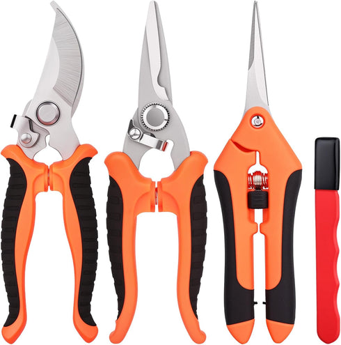 4Pieces Gardening Tools, Gardening Scissors,Garden Scissors, Scissors Set with Sharpening Stone, Gardening Stainless Steel Pruning Shears with Sha...