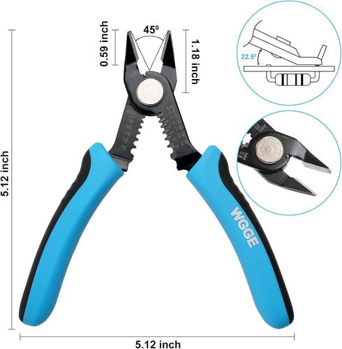 WGGE Wire Cutters Precision Flush Pliers with Supplementary Stripping, Cutting Pliers, Handy and Slim Diagonal Cutters, Ultra Sharp Wire Cutter, 1...
