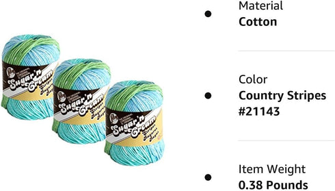 Bulk Buy: Lily Sugar 'n Cream 100% Cotton Yarn (3-Pack) Ombres, Prints, Scents & Stripes (Country Stripes #21143)......