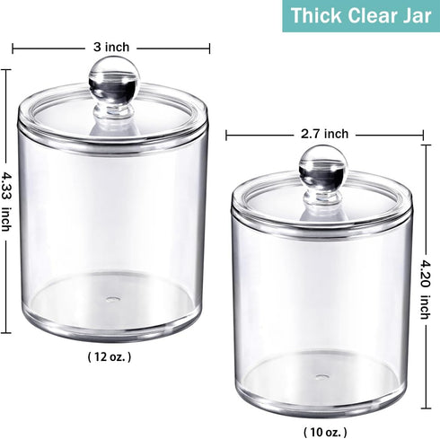 SheeChung 6 Pack Qtip Dispenser Apothecary Jars Bathroom with Labels - Qtip Holder Storage Canister Clear Plastic Acrylic Jar for Cotton Ball, Swa...
