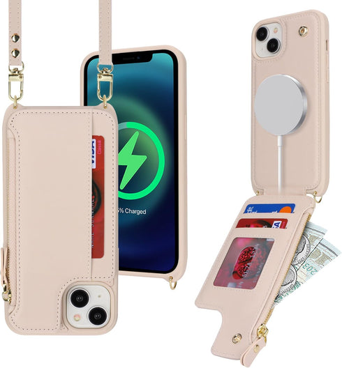 Cavor for iPhone 15 Case with Card Holder,iPhone 15 Wallet Case for Women,iPhone 15 Case Magsafe,Phone Case iPhone 15 Case with Strap,Crossbody an...