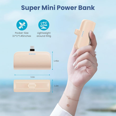 Mini Portable Charger 5200mAh,Ultra-Compact USB C Power Bank Portable Phone Charger,PD Fast Charging Cell Phone Battery Pack Compatible with Samsu...