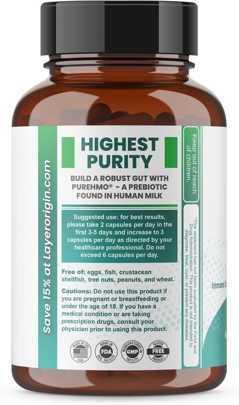 Layer Origin | PureHMO Human Milk Oligosaccharide (HMO 2'-FL) Prebiotic - Feed 180 Billion Probiotics/Serving, 30-Day Supply...
