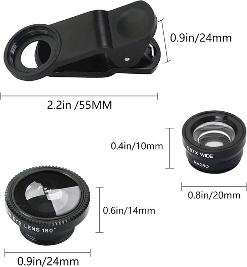 YACSEJAO 3 in 1 Cell Phone Camera Lens Kit Portable Cell Phone Camera Lens Super Wide Angle Lens Macro Lens Fisheye Lens Clip for Smartphones and ...