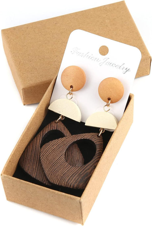 Women's Natural Wood Earrings Variety of Fashion Earrings Stainless Steel Earrings Minimalist Retro Earring Set Wooden Natural Hollow Earrings Cur...