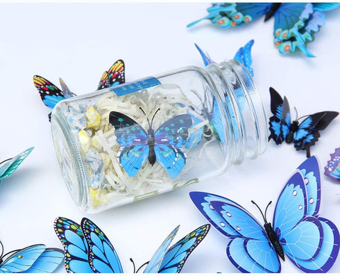 Somotersea 24Pcs 3D Butterfly Wall Decor - Removable Butterfly Decoration for Girls Room & Birthday Party - Blue...