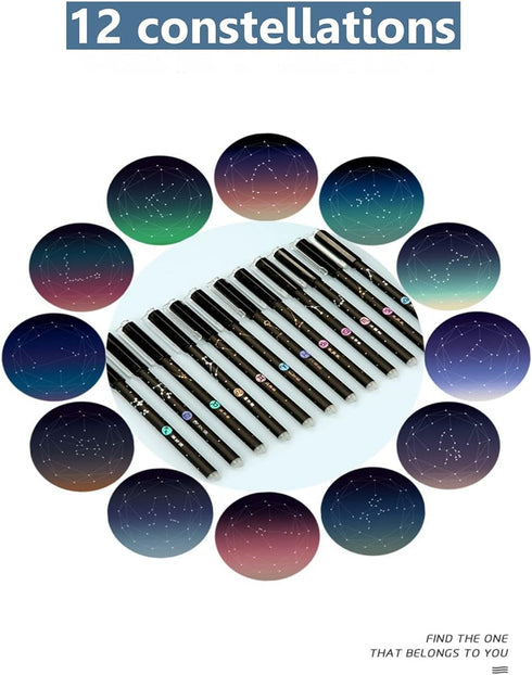 Gel Ink Pens 12PCS Erasable, with Eraser 0.5mm Fine Point Black/Blue 12 Constellations Ink Medium Point Creativity for Journaling Writing Drawing ...