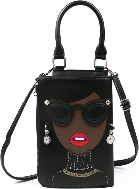 KUANG! Women Novelty Lady Face Shoulder Bags Funky PU Leather Top Handle Satchel Handbags Clutch Purse for Women...