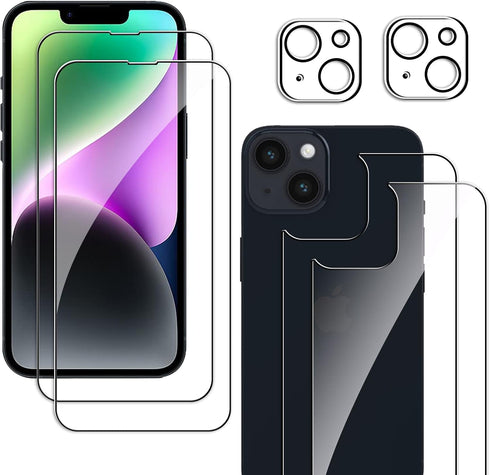 Screen Protector Compatible with iPhone 14 Plus 6.7 inch, 2 Pcs Front + 2 Pcs Back Protector + 2 Pcs Camera Lens Protector 9H Hardness Protective ...