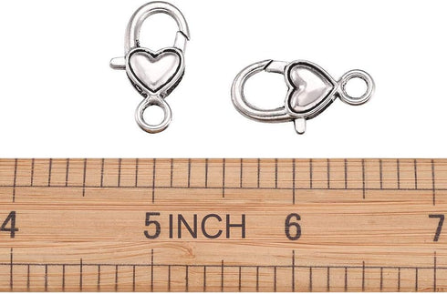KISSITTY 30-Piece Lobster Claw Clasps Antique Silver Large Heart Fastener Hook Trigger Clasps for Bracelets Charm DIY Jewelry Making, 27x13.5mm Ti...