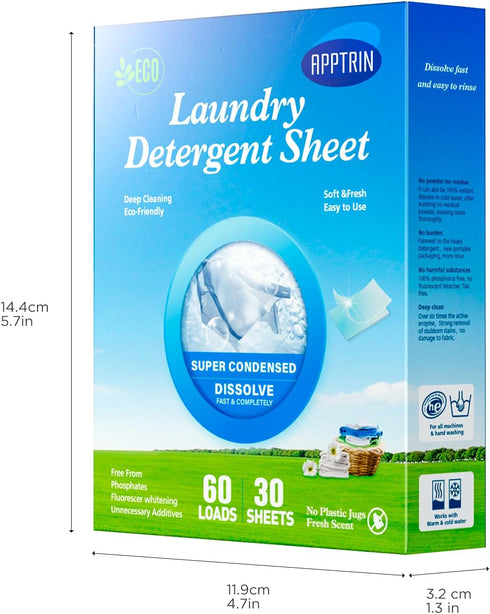Laundry Detergent Sheets,Fresh Scent Travel Laundry Sheets Washing Sheets for Home Dorm Travel 30 Sheets / 60 Loads...