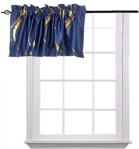 MYRU 1 Panel Foil Print Blackout Striped Curtain Valance for Kitchen Window (Navy and Gold, 54x18 Inch)...