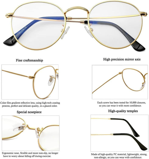 HJSTES Round Blue Light Glasses for Women Men Retro Circle Clear Lens Metal Frame Eyeglasses...