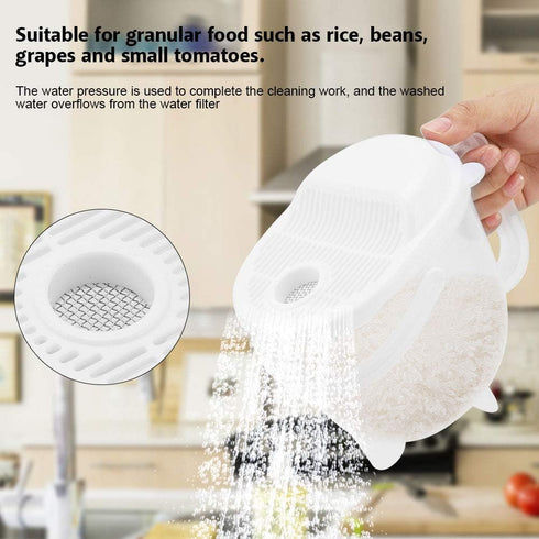 Rice Washing Strainer, Resin Material Ergonomical Handle Fruit Washer, Multi-Funtion Rice Washing Tool for Rice/Beans/Grapes Cleaning Vegetable...