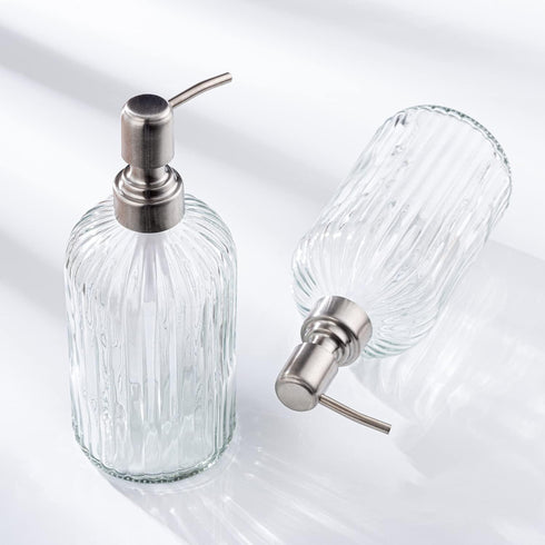 Easy-Tang Glass Hand Soap Dispenser Silver Pump Refillable Dish Shampoo Lotion Bottle with Brushed Bathroom Kitchen Decor 18 OZ...