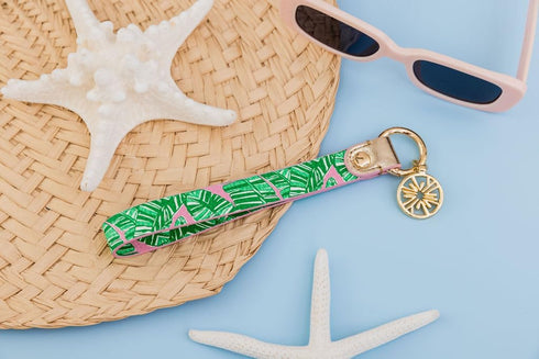Lilly Pulitzer Durable Leatherette Strap Key Chain, Cute Wristlet Keychain Accessory with Metal Ring, Let's Go Bananas...