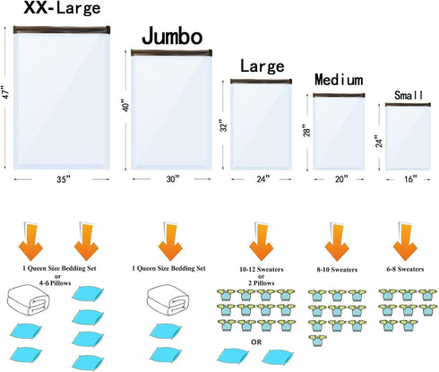 10 Pack Vacuum Storage Bags (5 x Large, 5 x Medium), Space Saver Sealer Compression Bags with Travel Hand Pump for Blankets, Comforters, Pillows, ...