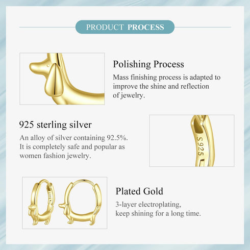 Gold Plated 925 Sterling Silver Dachshund Hoop Earrings for Women Cute Dachshund Silver Earrings Hypoallergenic Small Dog Huggie Earrings Dainty L...