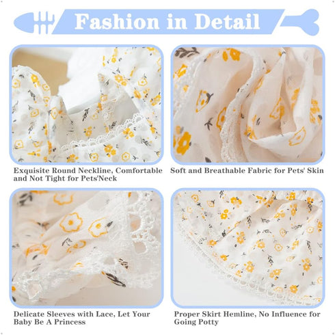 Pet Floral Dress Dog Summer Dress for Small Dog Cats Puppy Princess Dress for Party Holiday Birthday Costume Pet Clothing Outfits for Small Medium...