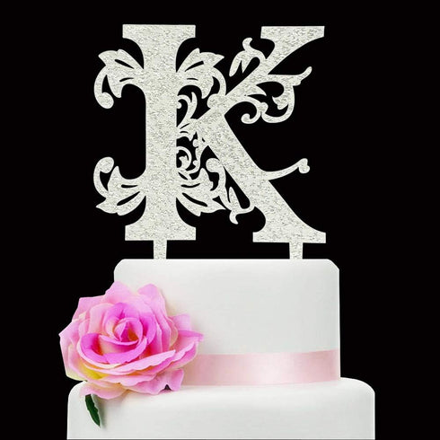 Letter K Cake Topper, Silver Acrylic Letter K Cake Topper for Wedding/Bridal Shower/Engagement/Birthday Party Decorations...