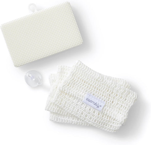 Esembly GoTwo Sudser Set - Dishwashing Kitchen Scrubber and Cleaning Sponge, Long Lasting Silicone Base with Compostable Cotton Mesh Covers...