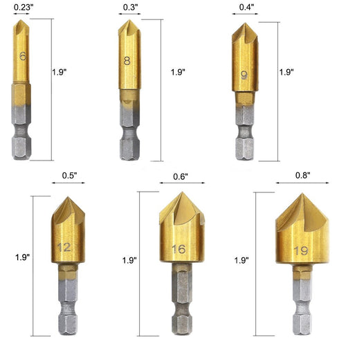 Eagles 14-pack Woodworking Tool Set, 8PCS 5/8" 1/2" 3/8" 1/4" Carbon Steel Wood Plug Cutter Drill Bit Set and 6pcs 1/4" Hex Shank HSS 5 Flute 90 D...