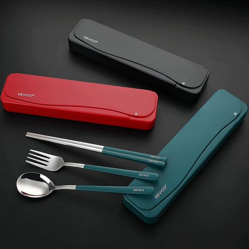 DEVICO Travel Utensils, 18/8 Stainless Steel Portable Reusable Camping Silverware Cutlery Flatware Set, 4-Piece Include Fork Spoon Chopsticks with...