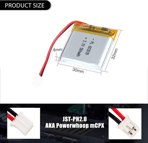 3.7V 500mAh 603030 Lipo battery Rechargeable Lithium Polymer ion Battery Pack with PH2.0mm JST Connector...