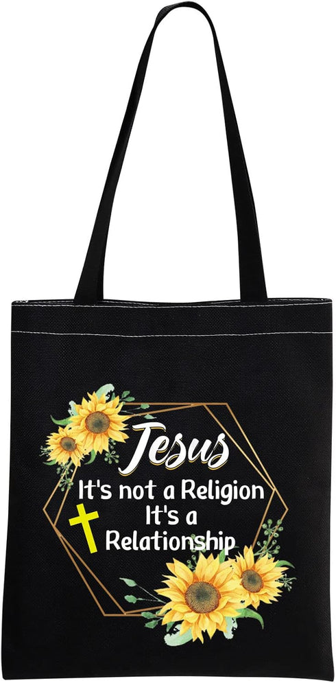 MBMSO Jesus Tote Bag It's Not a Religion It's a Relationship Shoulder Bag Christian Sunflower Gifts Religious Shopping Bags...