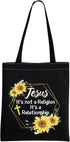 MBMSO Jesus Tote Bag It's Not a Religion It's a Relationship Shoulder Bag Christian Sunflower Gifts Religious Shopping Bags...