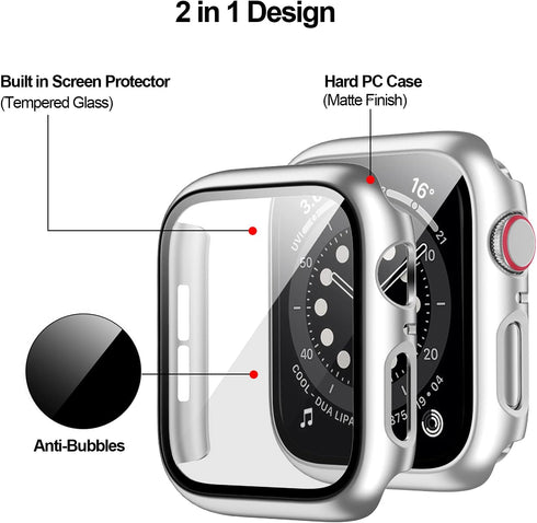 BHARVEST 2 Pack Hard PC Case Compatible with Apple Watch SE 2022/Series 6/5/4/SE 44mm, Case with Tempered Glass Screen Protector Overall Bubble-Fr...