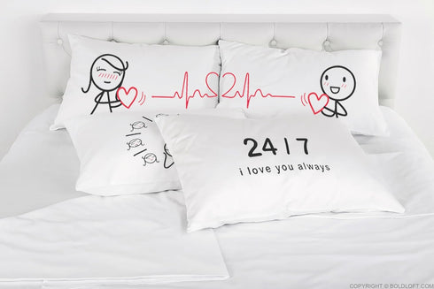 BoldLoft Love You Every Beat of My Heart Couple Pillowcases-Gifts for Couples, Boyfriend, Girlfriend, Husband, Wife, Anniversary, Wedding, Bridal ...