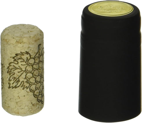 Wine Bottling Pack - Includes 30 PVC Heat Shrink Capsules with Tear Tabs & 30#8 Straight Corks 7/8" x 1 3/4" (Black)...
