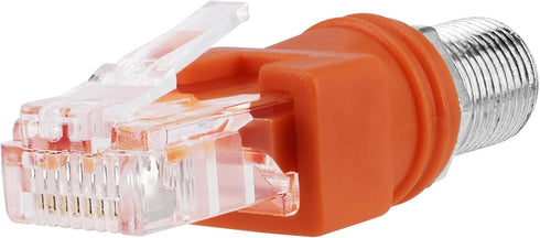 RF to RJ45 Converter Adapter, 2 Pack F Female to RJ45 Male Ethernet Adapter Coaxial Coupler Coax Straight Connector - Orange...