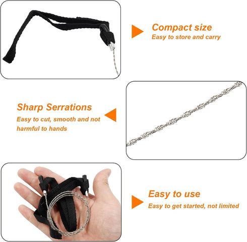 3 Pcs Hand Pocket Chainsaw Stainless Steel Emergency Saw Kit Mini Survival Wire Saw with Rope Handle for Cutting Hunting Hiking Backpacking Gear(B...