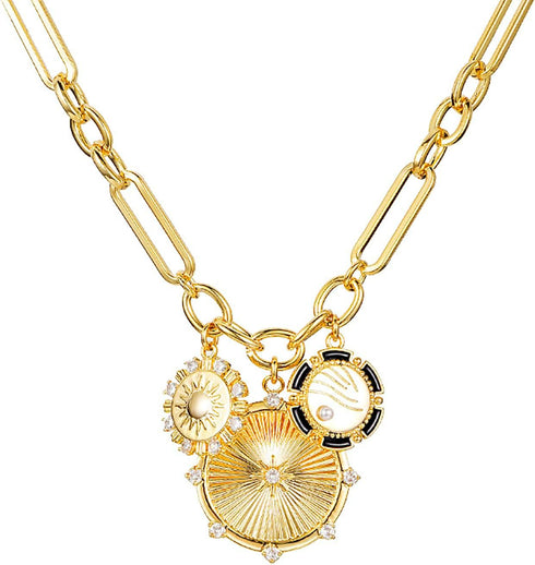 Sun Heart Charm Choker Necklace for Women Men,18k Gold Plated With Zircons Inlaid Pendants,Thick Chunky Paperclip Chain Hip Hop Necklace Unisex Je...