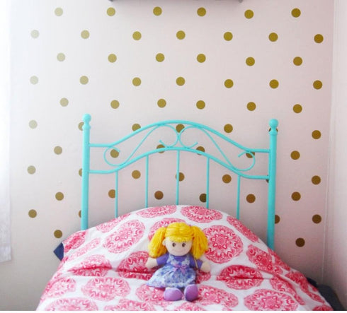 80pcs Gold Polka Dot Wall Decals – Removable Vinyl Stickers for Kids Nursery, Baby Room, Toddler Bedroom – Safe Adhesive Circle Decorations – Easy...