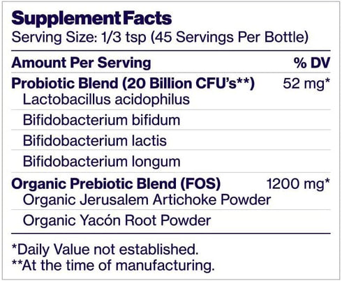 Friendlier Flora: Vanilla, 20 billion CFUs of 4 Probiotic Strains, Daily Probiotic Supplement, Non-GMO, Dairy-Free, Soy-Free and Gluten Free, 2 Ou...