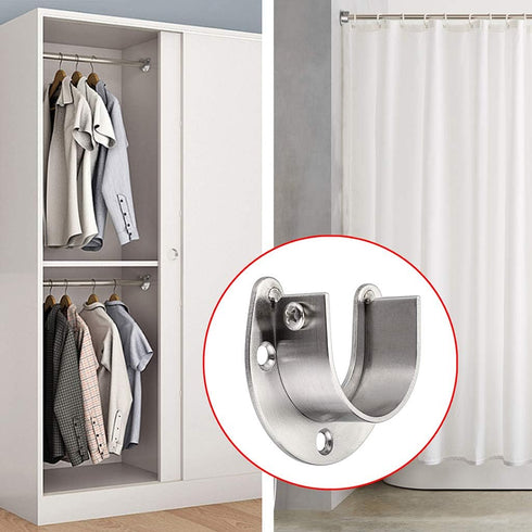OwnMy 4 Packs Closet Rod End Supports 1-1/2" Diameter, U Shaped Stainless Steel Closet Pole Sockets Flange Rod Holder for Closet Wardrobe Shower C...