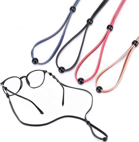 Pack of 4 Eco Leather Eyeglass Straps,Luxurious Adjustable Eyewear Retainers, Anti-slip Eyeglass Chains Lanyard, Sport Sunglass Retainer Holder St...
