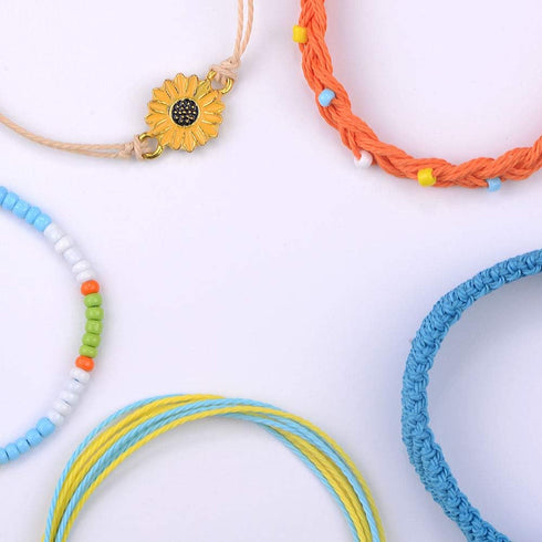 SUNSH 5PCS Boho Woven Sunflower Bracelets for Women Couple Handmade Wrap Rope Charm Beach Surf Braided Adjustable Strings Boyfriend Girlfriend Mot...