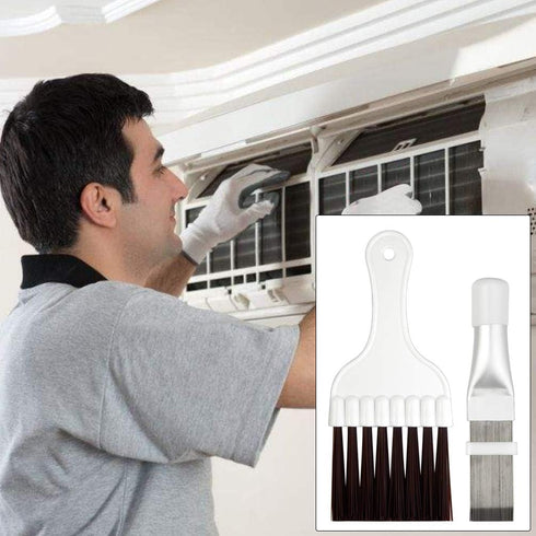 2-in-1 Air Conditioner Cleaning Tool: 2 Pieces - Condenser Fin Cleaning Brush & Stainless Steel Fin Comb - Nylon Bristles - White...