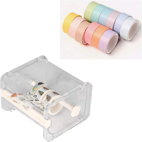Tape Cutter, Transparent Washi Adhesive Tape Dispenser 2 in 1 Office Stackable Desktop Washi Tape Holder with Cutter Roll Tape Holder Organize One...