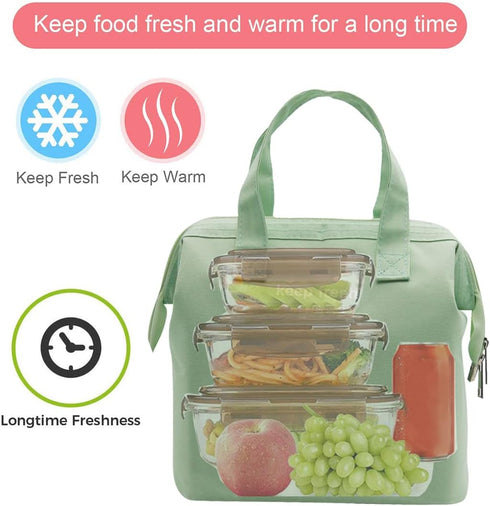 Mziart Insulated Lunch Bag Simple Bento Cooler Bag Lunch Tote Bag for Lunch Box for Women Men Adult Picnic Working Hiking Beach (Light Green)...