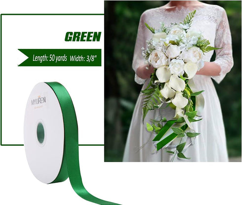 3/8 Inch Solid Satin Ribbon Green Double Face Satin Ribbon for Crafts, Gift Wrapping?Party Favor? Baby Shower?Invitation Embellishments?DIY Hair A...