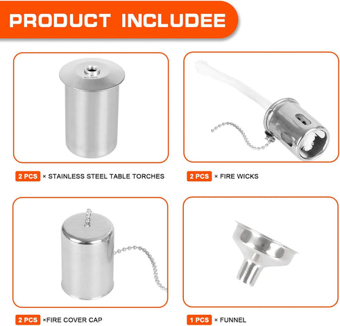 Stainless Steel Table top Torch Canister with Wick and Snuffer, Outdoor Fuel Torch for Arden Patio Yard (2 Packs)...
