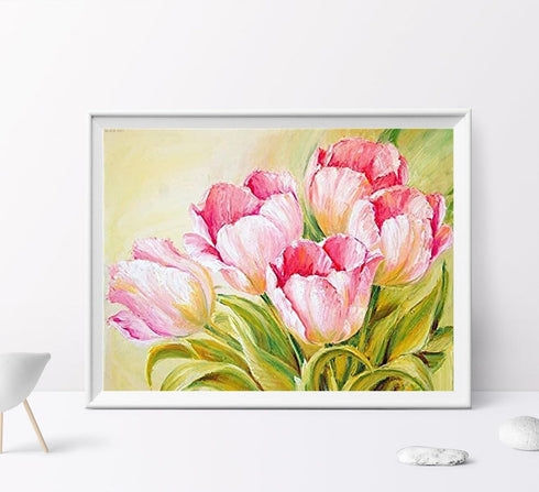 MOER SKY Tulip Roses 5D Diamond Painting Kits, Pink Flower Full Round Drill Diamond Art, Beautiful Flower Diamond Craft Arts, Valentine's Day New ...